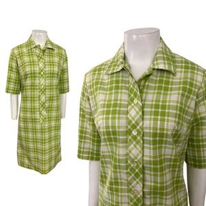 Green Plaid Shirt Dress